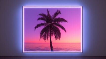 Palm tree in a neon light square frame