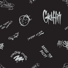 Skateboarding graffiti street style seamless pattern
