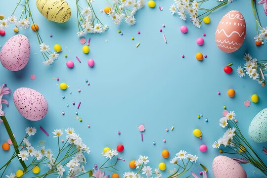 Easter party concept. Top view Sweet easter party background Spring holiday concept