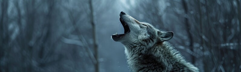 Wolf howling. Banner - obrazy, fototapety, plakaty