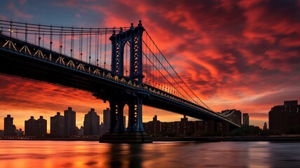 Fototapeta na wymiar Manhattan Bridge over East River at sunset, New York City, USA