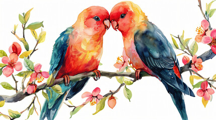 Watercolor couple of lovebirds
