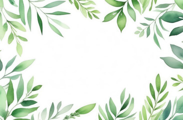 Naklejka premium watercolor frame of green eucalyptus leaves on white background, copy space