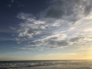 a combination of blue sea and beautiful evening sky on Gunungkidul beach, Yogyakarta