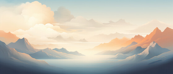 Abstract minimalistic fantasy landscape with mount
