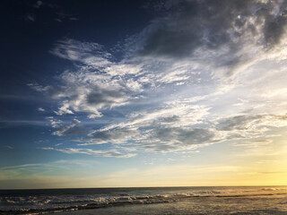 a combination of blue sea and beautiful evening sky on Gunungkidul beach, Yogyakarta