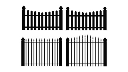 Fence set, black isolated silhouette