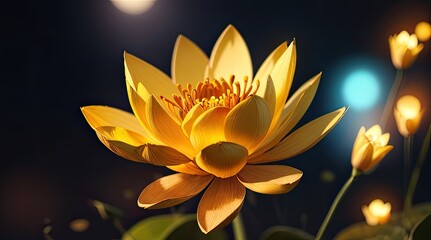 yellow flower bloom and shine at night. suitable for wallpaper background