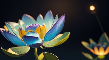 Blue lotus flowers bloom and shine at night. suitable for wallpaper background