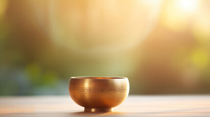 A close up of a tibetan singing bowl or himalayan bowl. - obrazy, fototapety, plakaty
