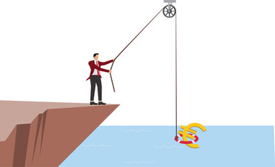 Rescue, Euro Symbol, European Union Currency, Rescue, Water, Life Belt, Businessman