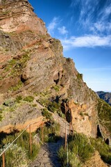Pico do Arieiro – Pico Ruivo trek in Madeira, Portugal. PR1 hike. Vereda do Pico Ruivo. View of the valley.	
