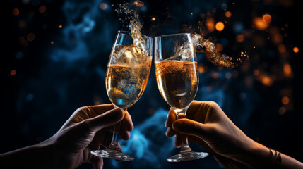 Glasses of champagne or sparkling wine in a festive atmosphere