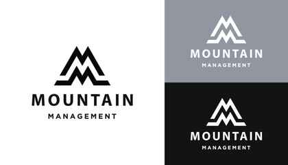 Initial Letter M MM Mountain Peak With Simple Geometric Line Art Logo Design - obrazy, fototapety, plakaty