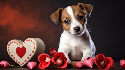 Cute Jack Russell puppy congratulates you on Valentine