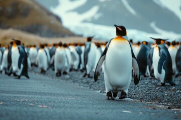 Penguin marching. 