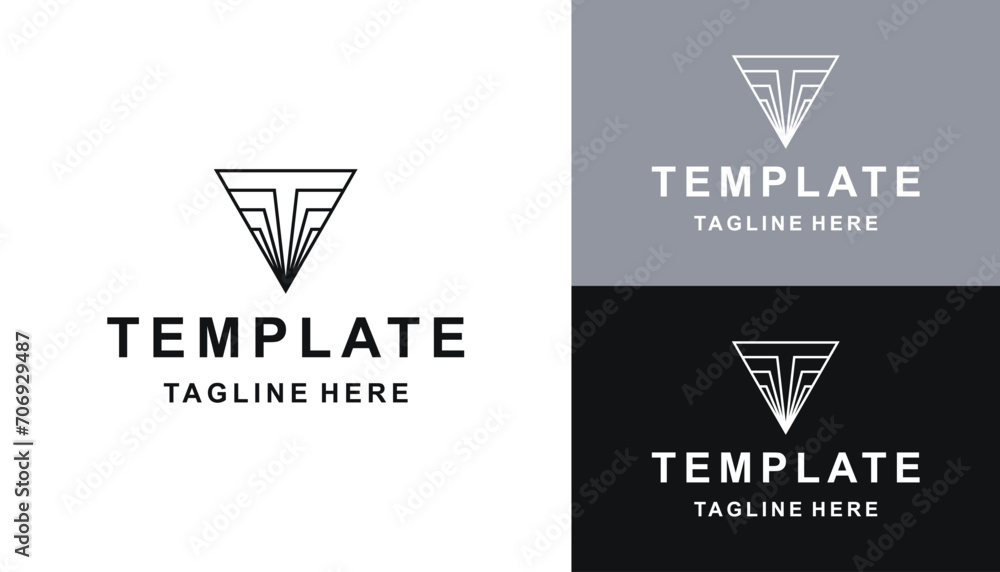 Poster initial letter t monogram with simple triangle line art logo design