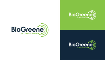 Bio green Typography Word Mark With Digital Wire Line Dots Logo Design - obrazy, fototapety, plakaty
