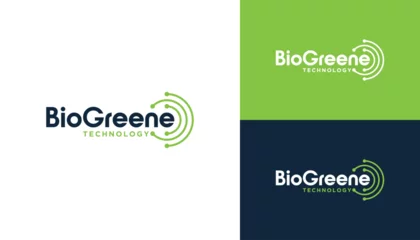 Poster Bio green Typography Word Mark With Digital Wire Line Dots Logo Design © improvee design