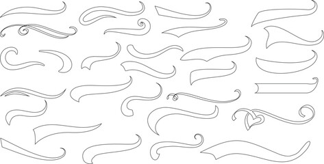 Elegant, black line art swirls, curves on white background. Perfect for design elements, embellishments, Ideal for wedding invitations, greeting cards, wall art, logo elements, tattoo designs. 