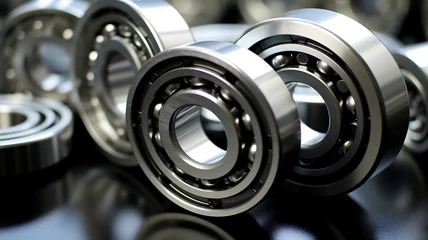 Foto op Plexiglas Ball bearings on a black background. Close-up of bearings. © Md Mojammel