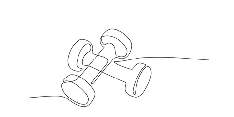 Continuous line drawing of dumbbells. Sport equipment in single line style. Outline symbol for design of poster, banner, flyer. Sport, workout, wellness. Editable stroke. Vector doodle illustration