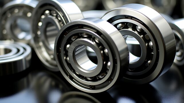 Ball bearings on a black background. Close-up of bearings.