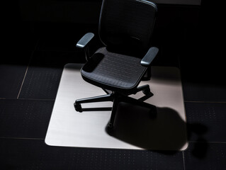 a black office chair on a mat - obrazy, fototapety, plakaty