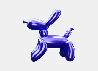 Realistic violet balloon dog isolated on white background 3D illustration. Fantasy animal. Balloon twisted puppy. 3d render.