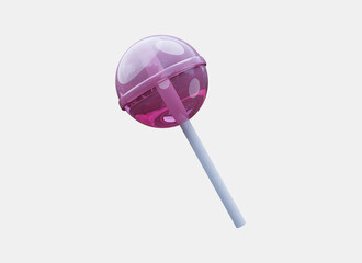 Realistic pink lollipop 3d render. Glossy
 candy on a stick isolated. Sugar strawberry caramel 3d ilustration