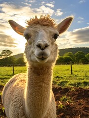 Obraz premium Llama Photorama: Captivating Farm Animals and Nature in the Countryside