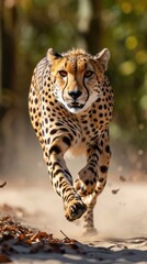 Fototapeta premium Portrait of a leopard. Vertical background 