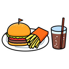 お皿に乗ったハンバーガーセット.