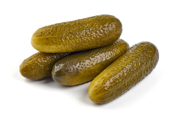 Pickles. Preserved cucumbers, marinated gherkin, isolated on white background.