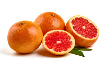 Pink ripe grapefruit, isolated on white background.