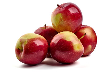 Shiny Red ripe apples, isolated on white background. Fresh raw organic fruits.