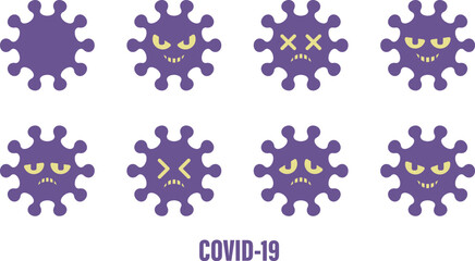 Covid-19/coronavirus with various expression. Simple icon set. - obrazy, fototapety, plakaty