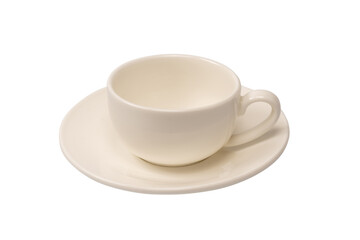 Ceramic white coffee cup and saucer isolated on white background.