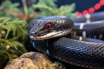 Obraz premium Festive Snake with Gorgeous Christmas Decorations and Copy Space for Custom Designs