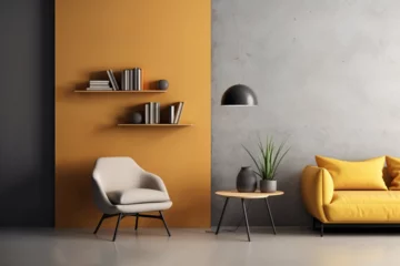 Fotobehang Möbel vor verschienden farbenen Wänden, minimalistisch © TimosBlickfang
