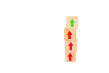 Place the wooden block with the arrow as a step towards the goal. Business ideas for a successful growth process. PNG