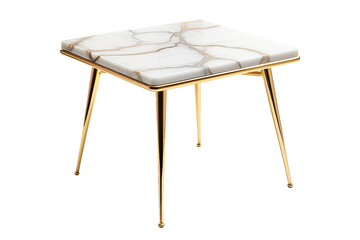 Marble Topped Gold Accent Side Table Isolated On Transparent Background