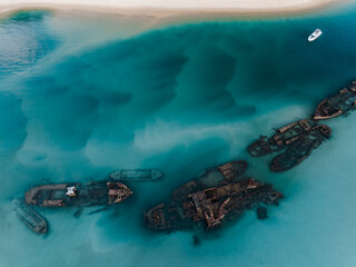 Aerial view of Tangalooma wrecks