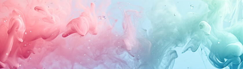 Abstract gradient background with liquid, pastel colors. Winter, spring theme. Peaceful, versatile backdrop for any creative project or design. Pink, blue, soft hues. Panoramic banner. - obrazy, fototapety, plakaty