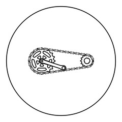 Chain bicycle link bike motorcycle two element crankset cogwheel sprocket crank length with gear for bicycle cassette system bike icon in circle round black color vector illustration image outline 