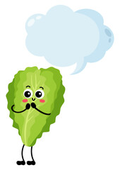 Funny green lettuce mascot with empty speech bubble