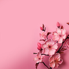 Fototapeta na wymiar Pink square banner with flowers. Valentine's day concept background. For greeting card or product