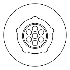 Grate for meat grinder plate mincer device for growing shallow of meat lattice with nut screw female screw pawl stop latch holder icon in circle round black color vector illustration image outline 