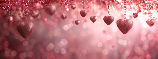 shiny pink hearts being held in the air in front of colorful lights background