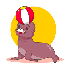 Cute Sea lion cartoon vector. Adorable animal character concept design. Mascot illustration isolated white background